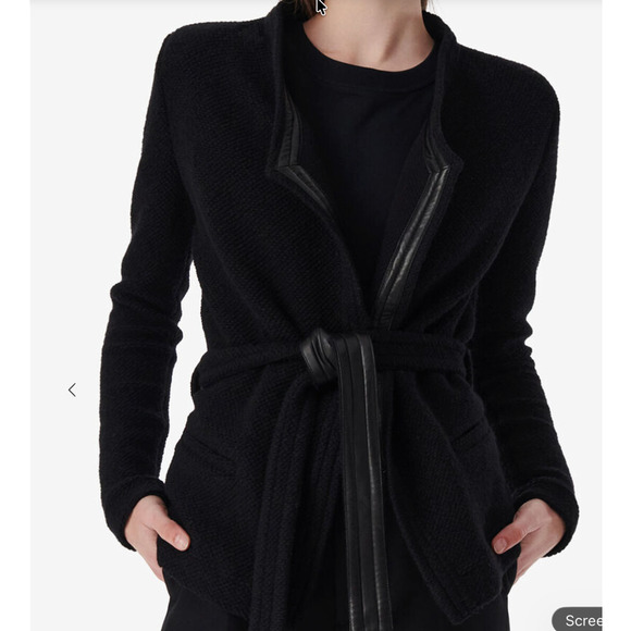 IRO AWA PERMANENT COLLECTION LEATHER TRIMMED WOOL Womens Wool Jacket Size 38 M - Picture 2 of 11